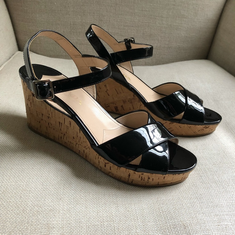 Prada Sandals Patent Wedge Platform Cork Black 10 - image 3